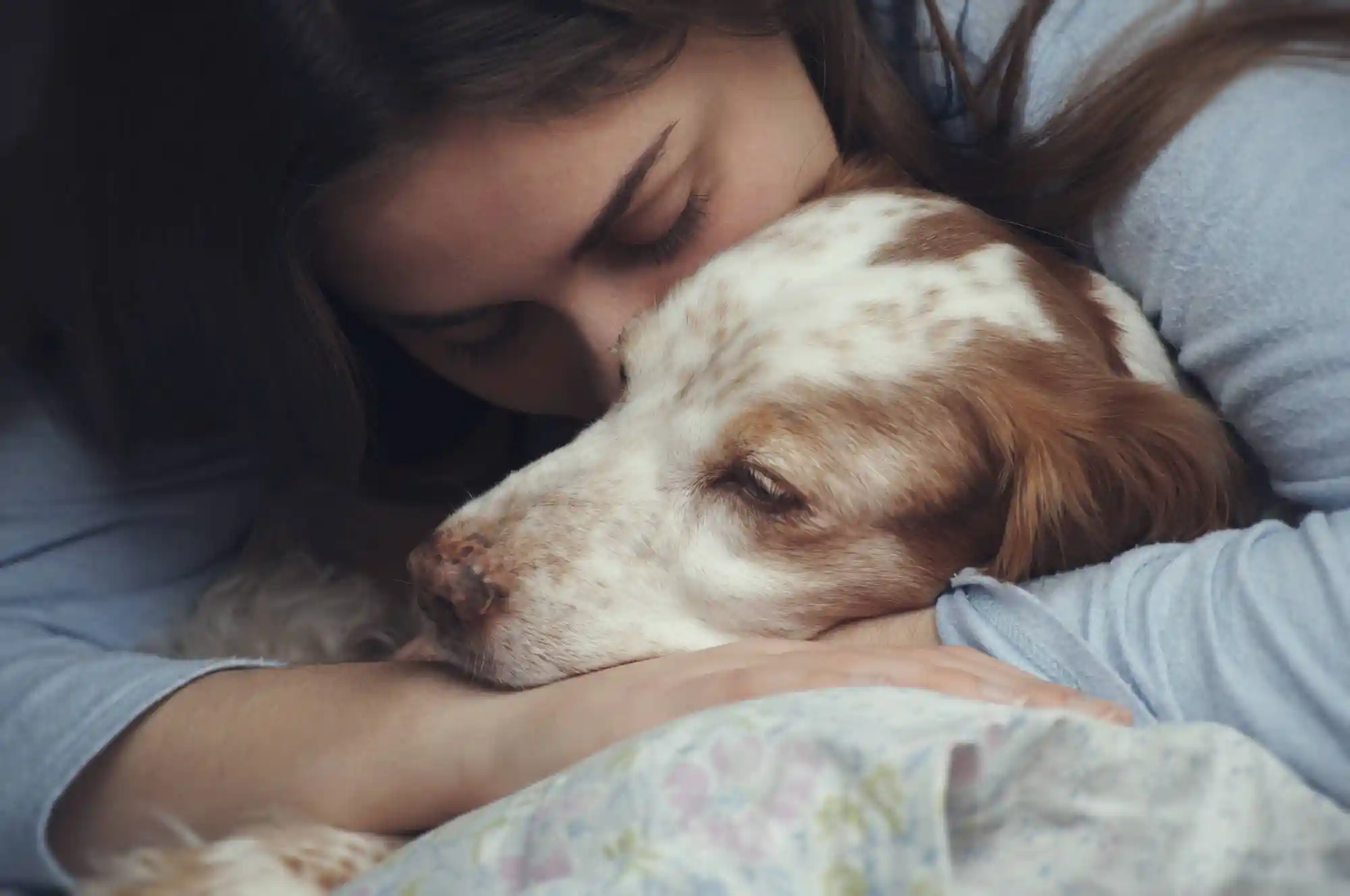Woman hugging dog